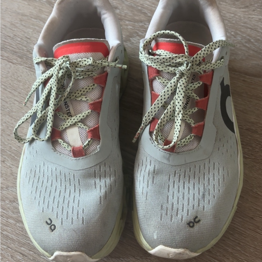 On Running Women's Shoes - Mint Green and Coral cloudmonster